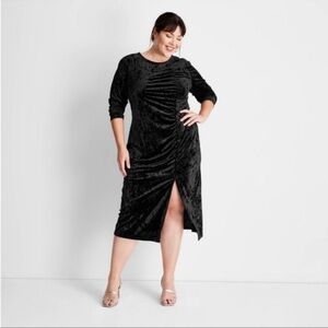 Future Collective Black Velvet Ruched A-Line Midi Evening Formal Dress Plus Size